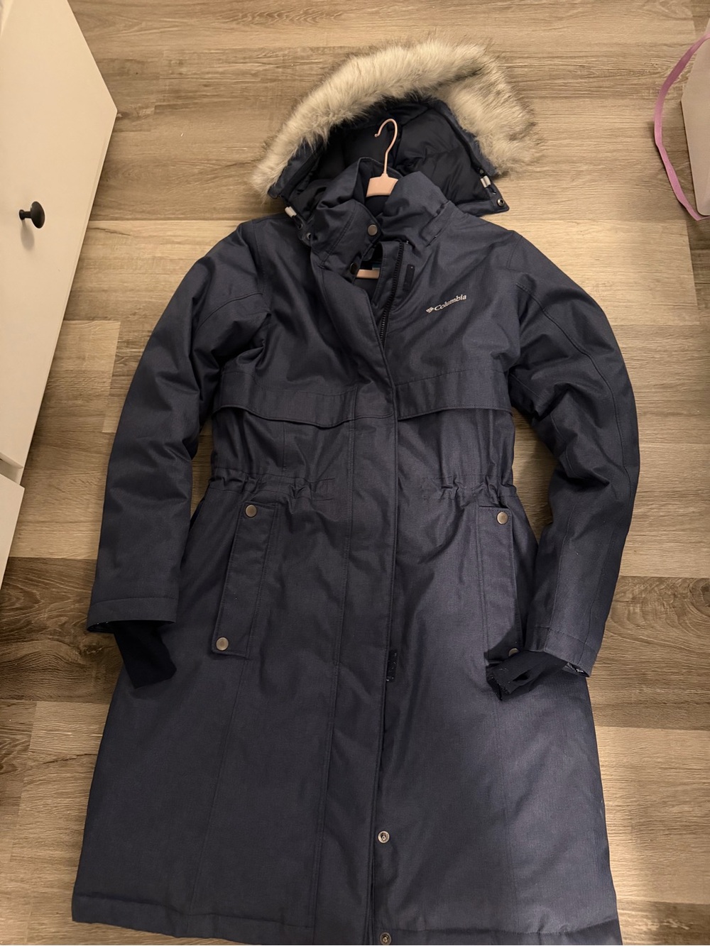 Columbia Women's Dark Navy Long Parka with Faux Fur Hood